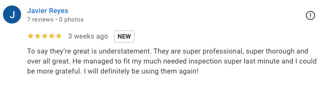 Five-star Google review screenshot from the original IRJ website, 5 of 5